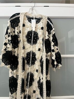 Adiva Black and Cream Crochet Knit Cardigan